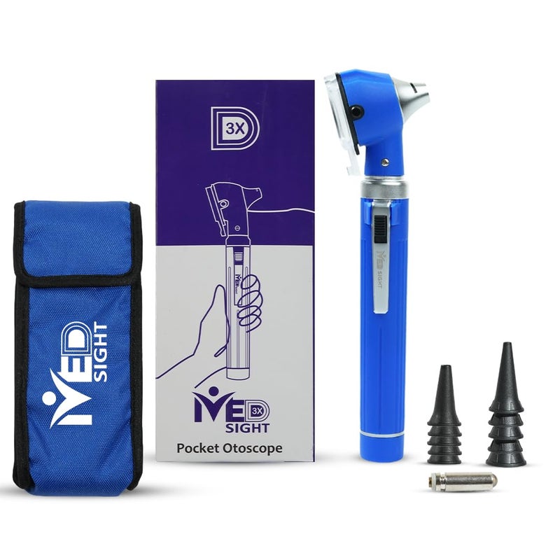 MeddSight Otoscope with Light, Fibre Optic Ear Scope for Kids & Adults, 3X Zoom Magnifying Glass, LED Ear Infection Checker with 10 Disposable Specula, Nylon Case, 6 Colors Medical Grade (Blue Color) - Image 1